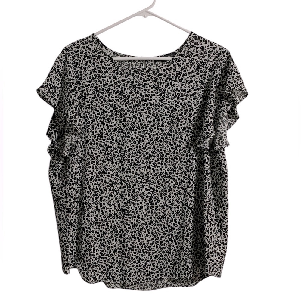 NWT ADRIANNA PAPELL Flutter Short Sleeve Keyhole Back Floral Blouse Size Large - Picture 3 of 6